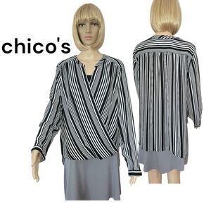 NWOT chico's striped Blouse, 2/L, Black/white, New Without Tags